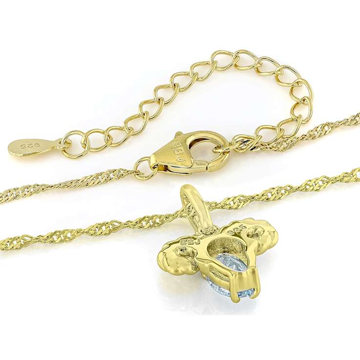 AquamarIne Solitaire Pendant Necklace In 18K Gold Over Sterling Silver