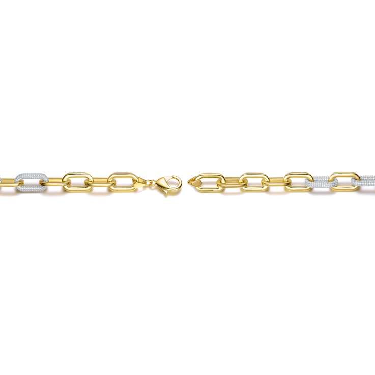 Pave CZ Link Chain Bracelet In 14K Gold Over Brass