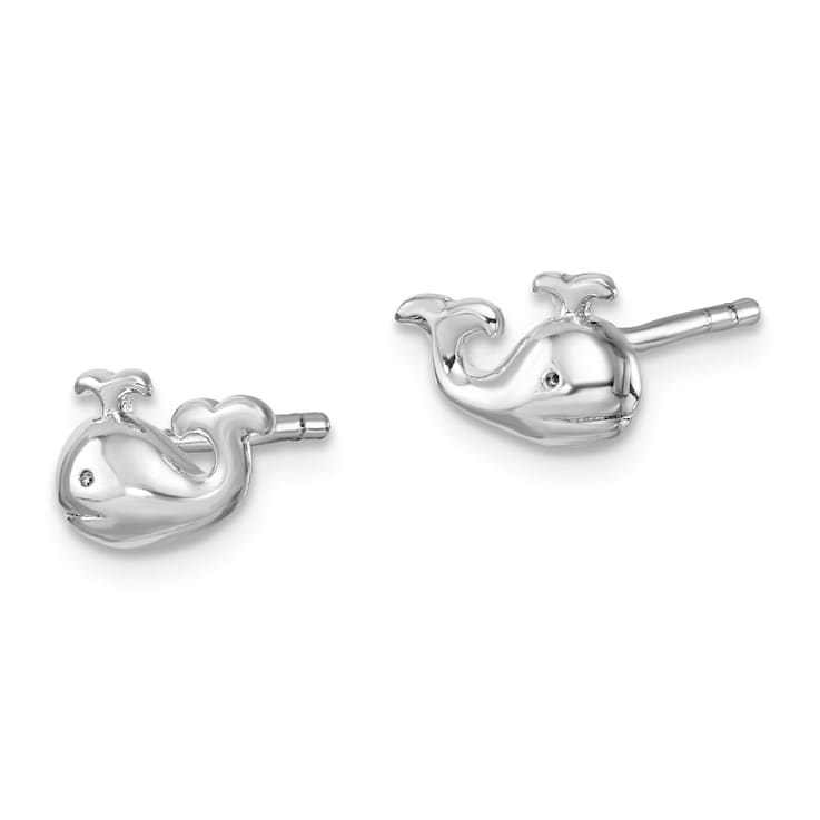 Rhodium Over Sterling Silver Polished Whale Post Earrings