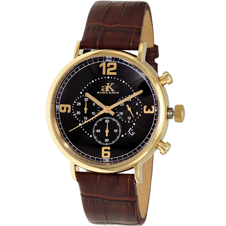 Adee Kaye Men's Mano Brown Leather Strap Watch