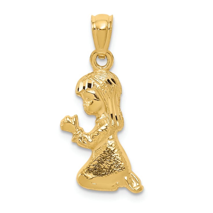 14k Yellow Gold Polished and Diamond-Cut Praying Girl Pendant