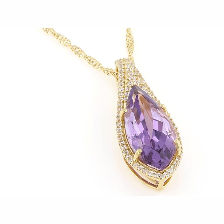 Amethyst And White Zircon Pendant Necklace In 18K Gold Over Sterling
Silver 4.62ctw