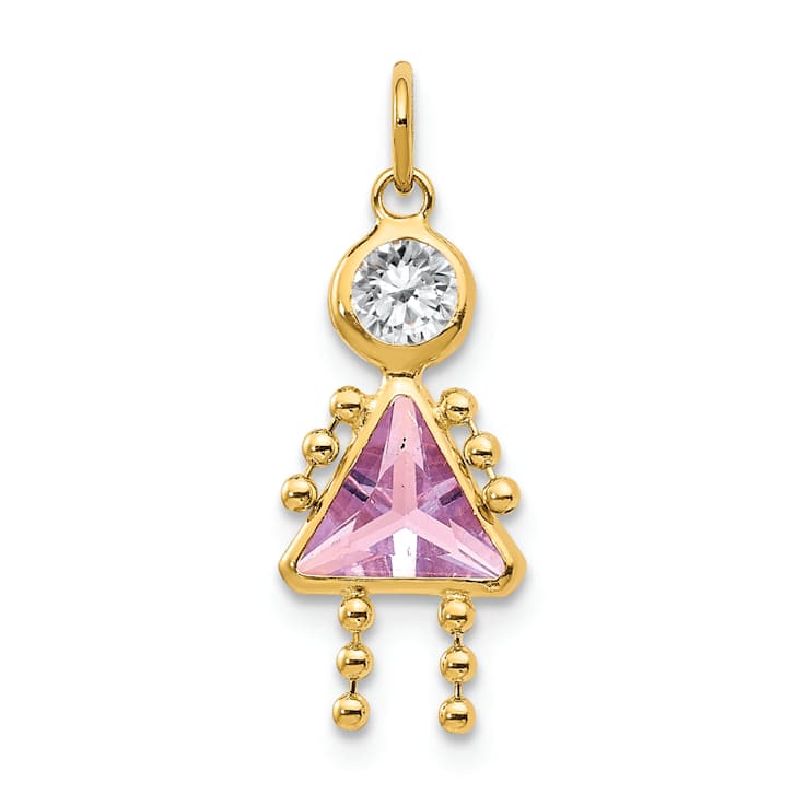 10k Yellow Gold Pink Simulant June Birthstone and Clear Cubic Zirconia
Girl Charm