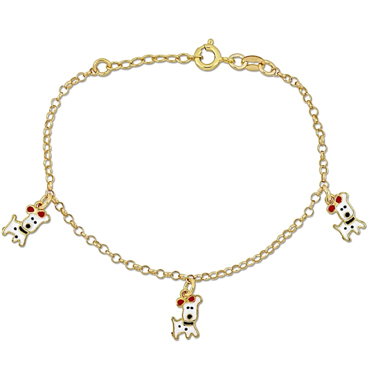 Children's Dog Charm Rolo Chain Bracelet in 18K Yellow Gold Over
Sterling Silver