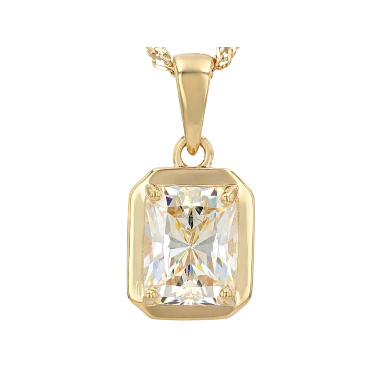 Diamond Simulant Radiant Cut Pendant Necklace In 18K Gold Over Sterling
Silver 3.32ctw