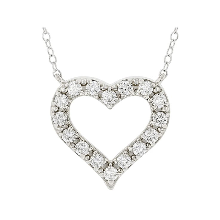White Lab-Grown Diamond 14kt White Gold Heart Necklace 0.50ctw