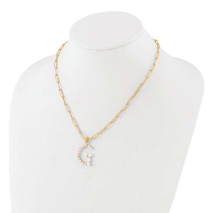 Gold Tone Sterling Silver 3-5.5mm Freshwater Cultured Pearl LETTER G
18-inch Necklace