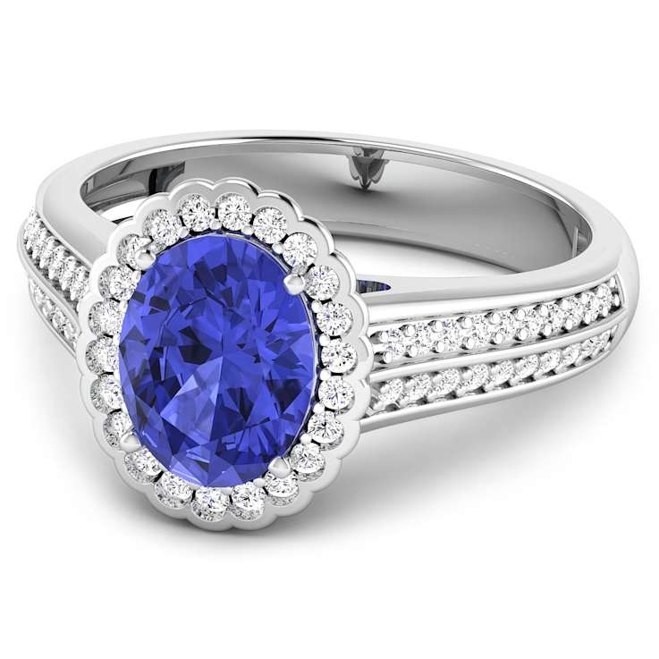 Oval Purple Tanzanite Diamond Bridge 14K White Gold Ring