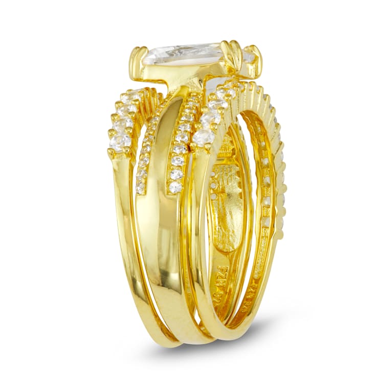 Lab Created White Sapphire 14K Yellow Gold Over Sterling Silver Bridal
Ring Set 4.00ctw