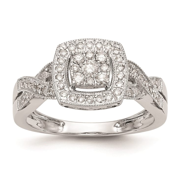 Rhodium Over 14K White Gold Diamond Cluster Engagement Ring 0.39ctw