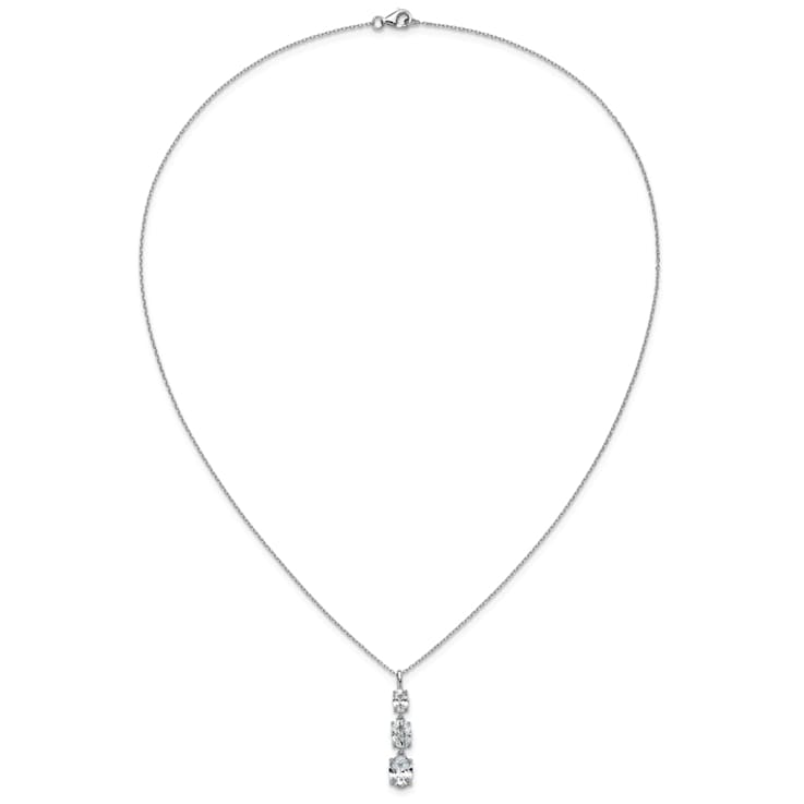 Rhodium Over Sterling Silver Polished Graduated Oval Cubic Zirconia Necklace