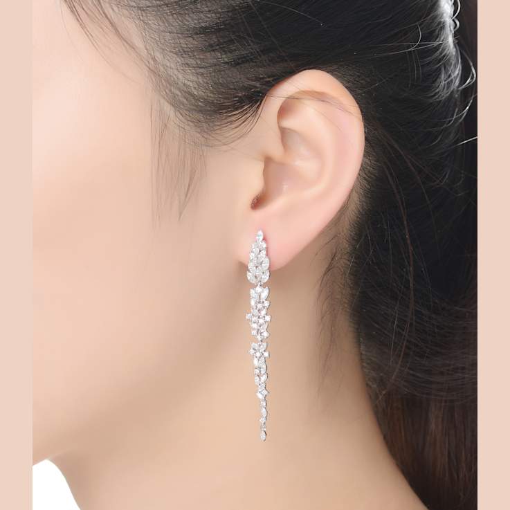 CZ Leaf-Accent Dangle Earrings In Sterling Silver