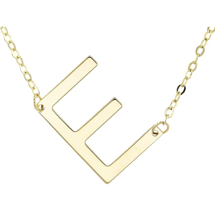Sideways Initial E Necklace In Solid 14K Yellow Gold 18 Inch