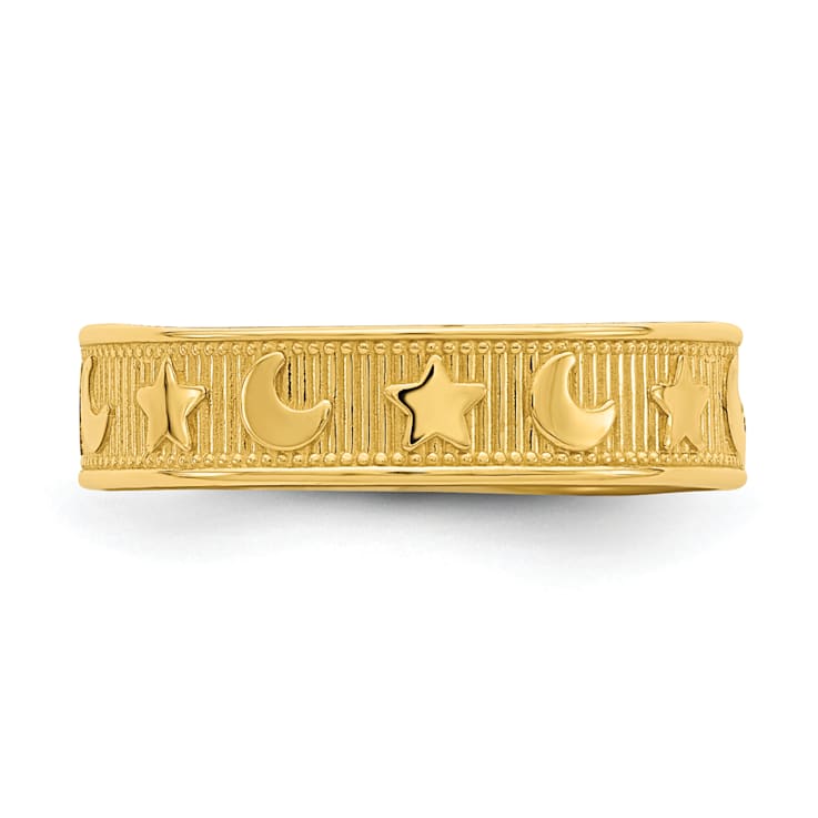 14K Yellow Gold Star and Moon Adjustable Toe Ring