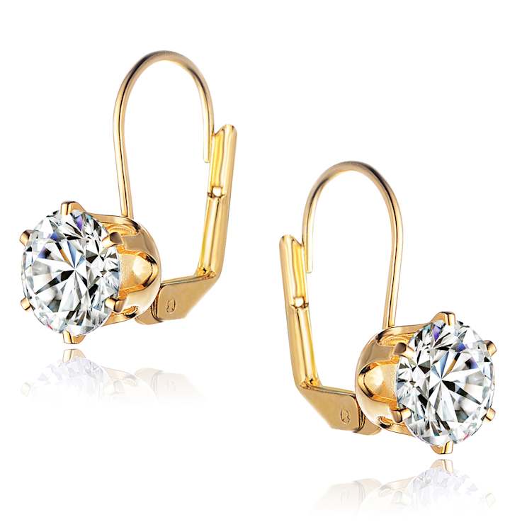 CZ Solitaire Drop Earrings In 14K Gold Over Sterling Silver