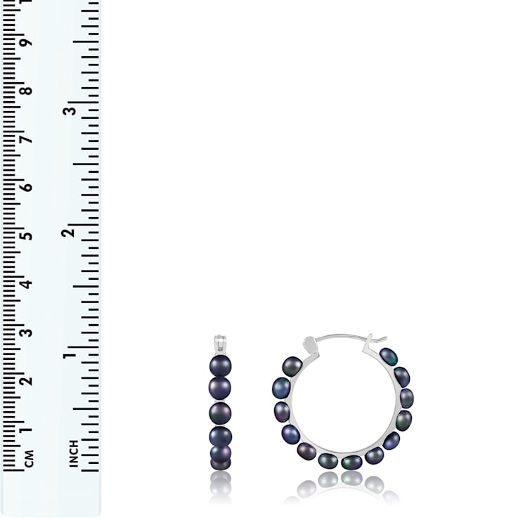 4-5mm Black Cultured Freshwater Pearl Rhodium Over Sterling Silver Earrings