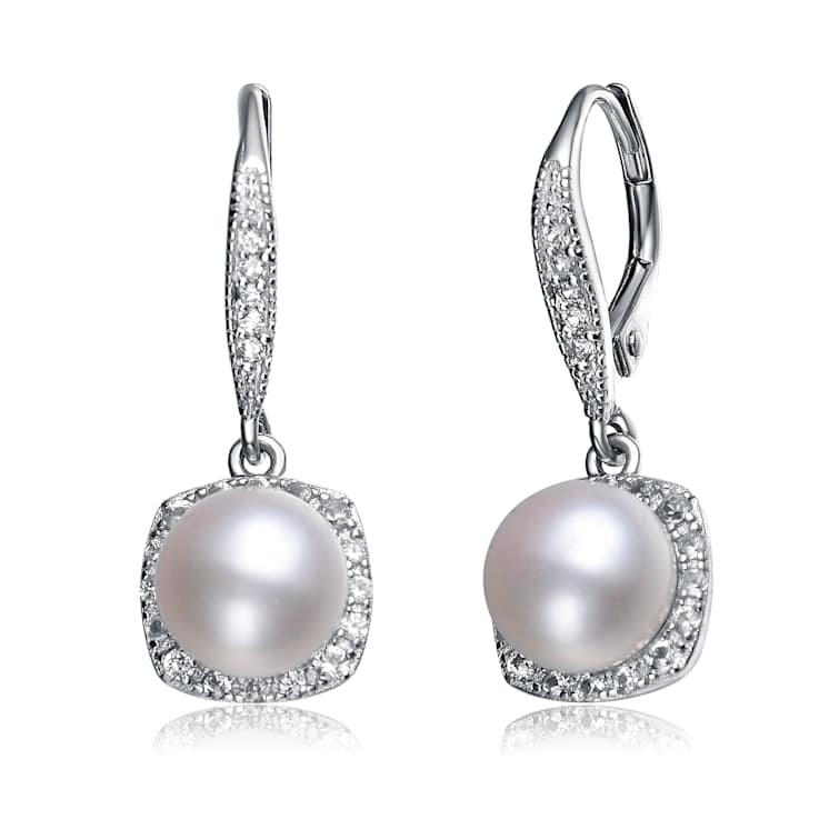 Pear Shape Pearl Simulant Drop Earrings In Sterling Silver