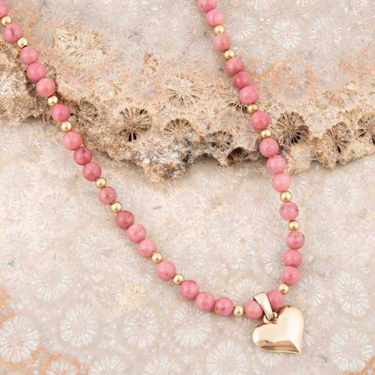 Barse Rhodonite Heart Pendant Necklace In Bronze