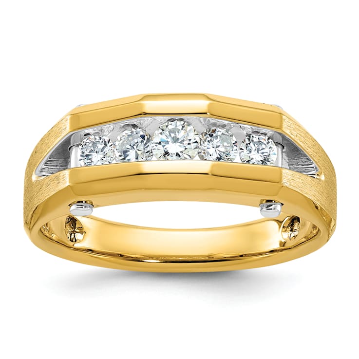 10K Two-tone Yellow and White Gold Men's Polished and Satin 5-Stone
Diamond Ring 0.51ctw
