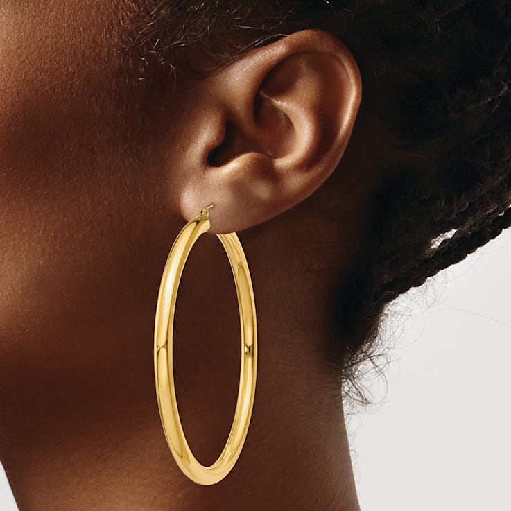 14k Yellow Gold 2 3/8" Polished Tube Hoop Earrings