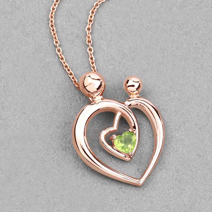 Peridot Mom and Child Interlink Heart 18K Rose Gold Over Sterling Silver
Pendant With Chain