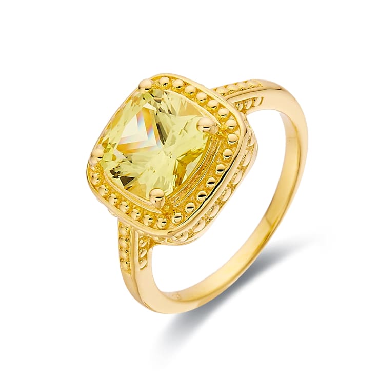 Square Cushion Lab Created Yellow Sapphire 18K Yellow Gold Over Sterling
Silver Ring 2.90ctw