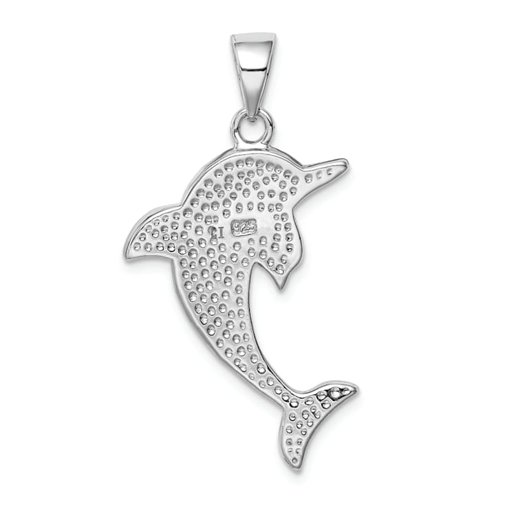 Rhodium Over Sterling Silver Larimar Dolphin Pendant