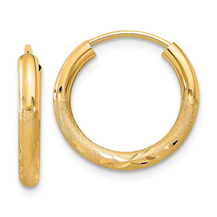 14k Yellow Gold 9/16" Satin Diamond-Cut Endless Hoop Earrings