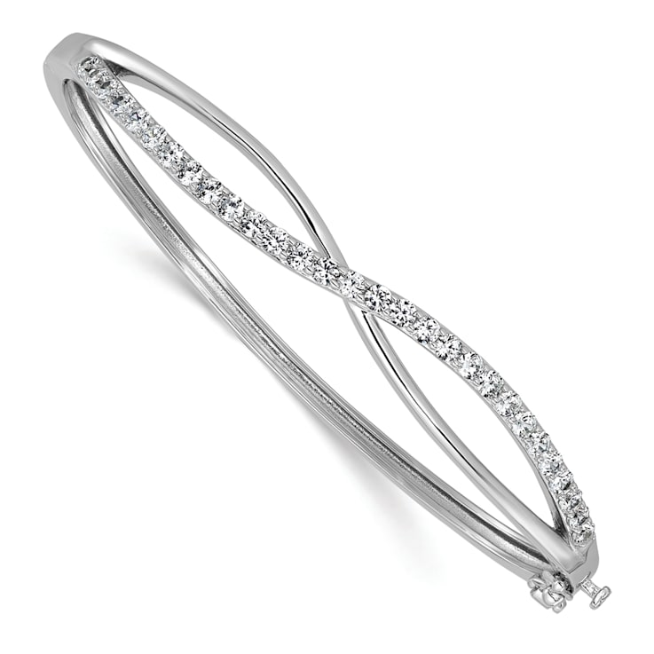 Rhodium Over Sterling Silver Polished Cubic Zirconia Infinity Hinged Bangle