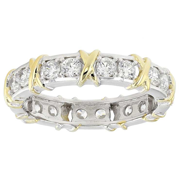 Two-Tone CZ Eternity Band Ring In Platinum And 18K Gold Over Sterling Silver