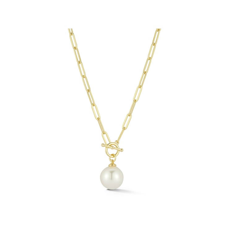 Freshwater Pearl Paperclip Chain Toggle Necklace In 14K Gold Over
Sterling Silver 18 Inch