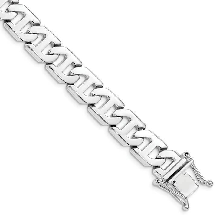Rhodium Over 14k White Gold 10.2mm Hand-polished Fancy Link Bracelet