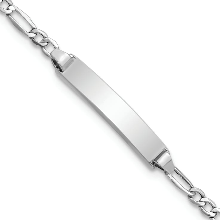 Rhodium Over 14k White Gold Semi-Solid Polished Figaro Link ID Bracelet