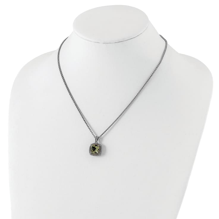 Sterling Silver Antiqued with 14K Accent Green Quartz Necklace