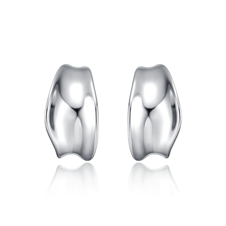 Wave Design Mini Huggie Earrings In Rhodium Over Brass