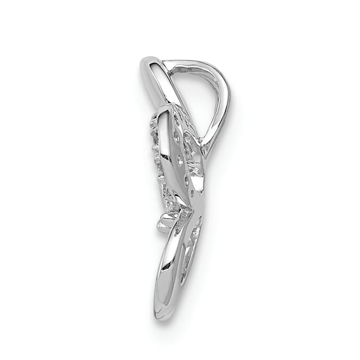 Rhodium Over 14k White Gold Diamond Round Petal Flower Chain Slide Pendant