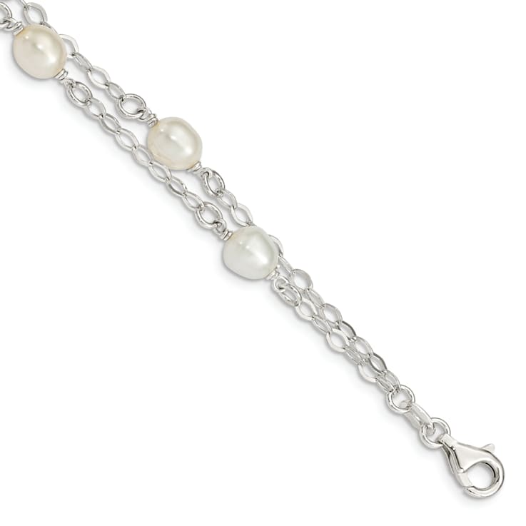 Sterling Silver White Freshwater Cultured Pearl 7.5 inch Bracelet