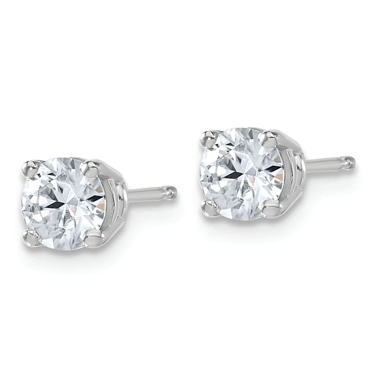 Rhodium Over 14K White Gold 1ct. 5.0mm Round G H I True Light Moissanite Earrings