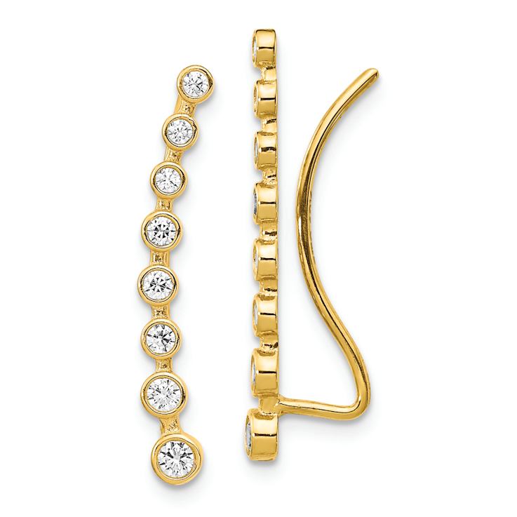14k Yellow Gold Cubic Zirconia Ear Climber Earrings
