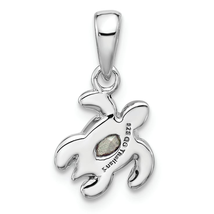 Rhodium Over Sterling Silver Antiqued Crystal Oct Birthstone Turtle Pendant