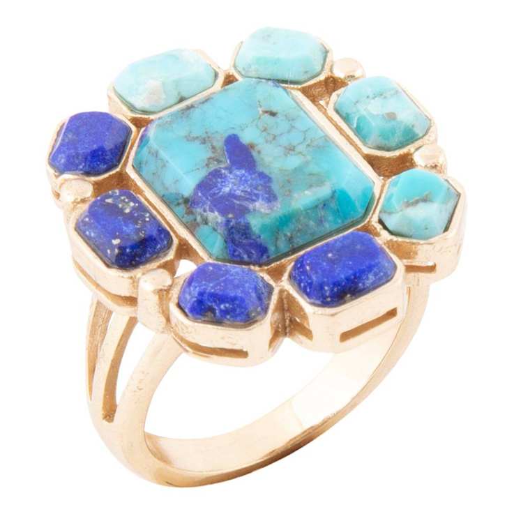 Barse Jewelry Blue Lapis Lazuli and Composite Turquoise Gold Tone
Duality Statement Ring