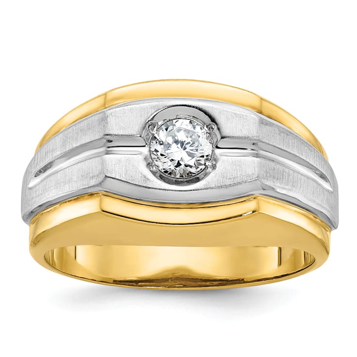 10K Two-tone Yellow and White Gold Men's Polished and Satin Diamond Ring 0.34ctw