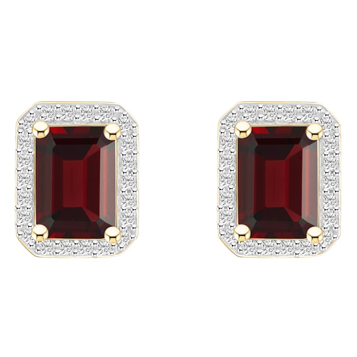 7x5mm Emerald Cut Garnet And Created White Sapphire 10k Yellow Gold Halo
Stud Earrings