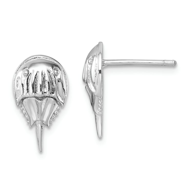 Rhodium Over Sterling Silver Polished Horseshoe Crab Post Earrings