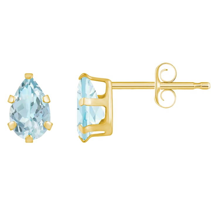 6x4mm Pear Shape Aquamarine 10k Yellow Gold Stud Earrings