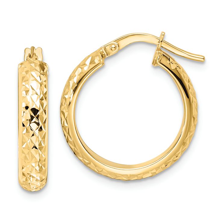 14k Yellow Gold 11/16" Polished and Diamond-Cut Hoop Earrings