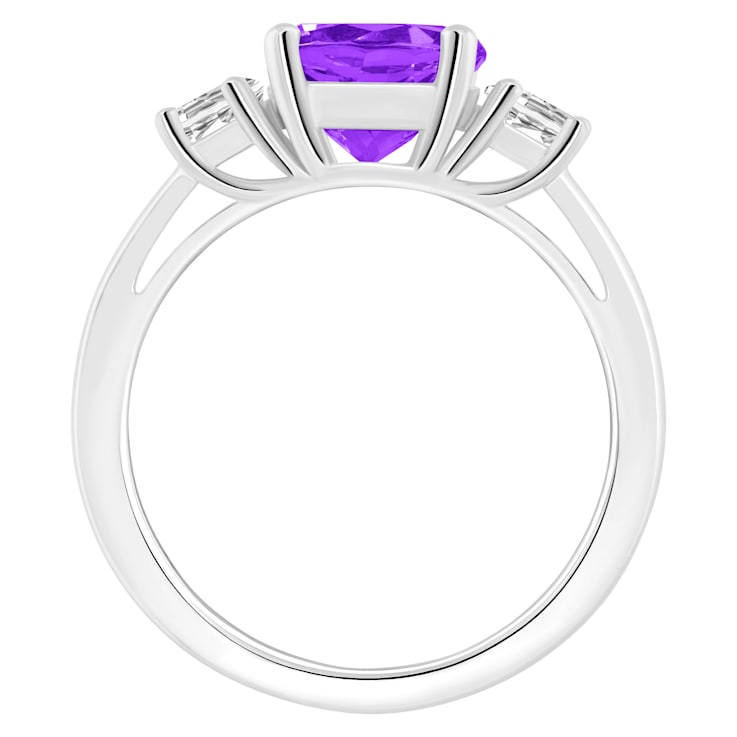 8mm Round Amethyst And White Topaz Rhodium Over Sterling Silver 3-Stone Ring