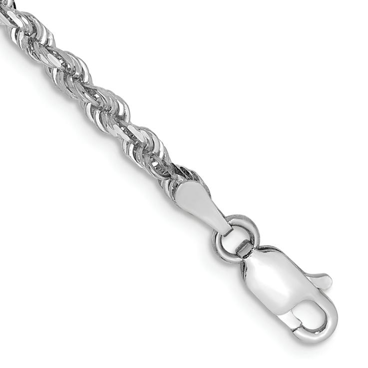 Rhodium Over 10k White Gold 3mm Diamond-Cut Quadruple Rope Link Bracelet