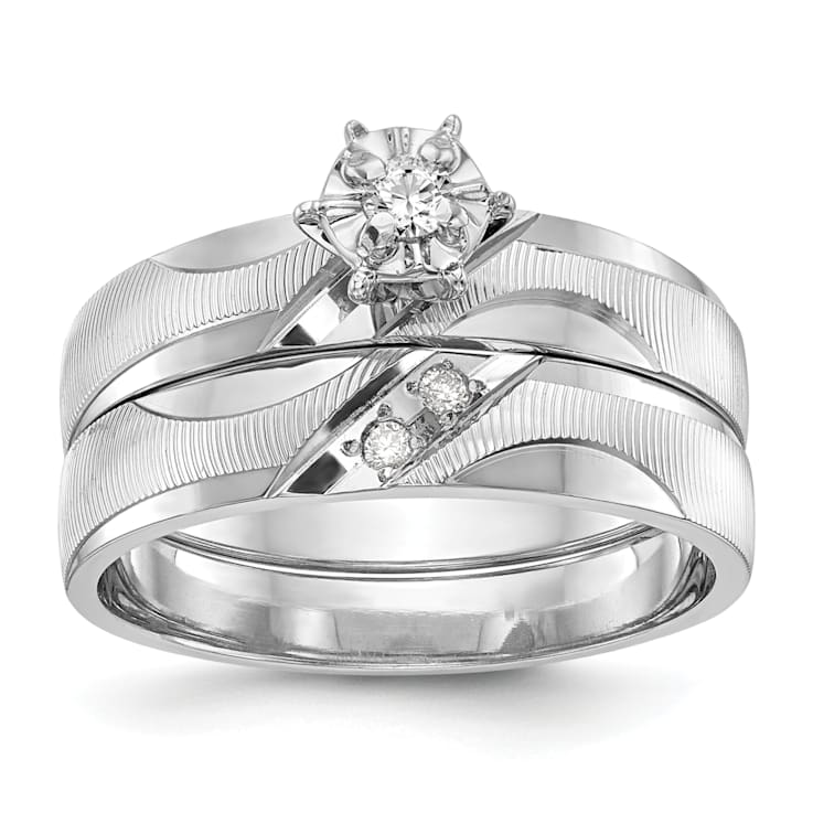 Rhodium Over 14K White Gold AA Quality Trio Engagement Ring 0.05ctw