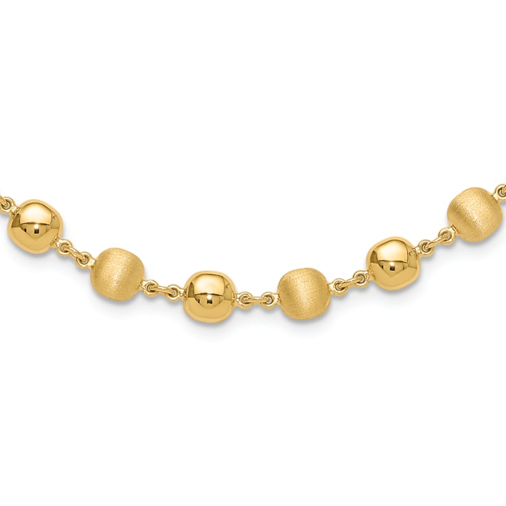 14K Yellow Gold Polished and Satin Puffed Circles Necklace